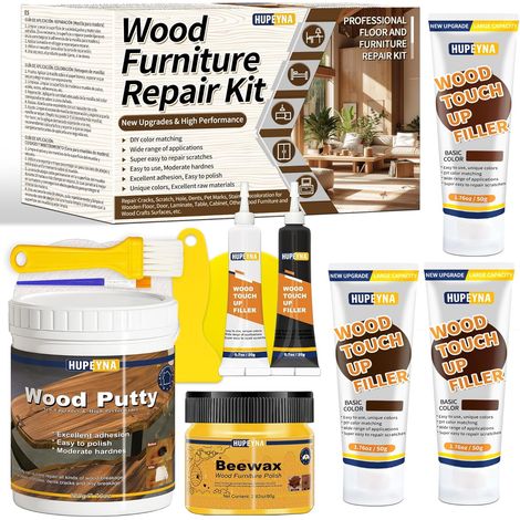 Grande Capacité Kit Réparation Parquet, Kit Reparation Bois-Série Noyer Mastic à Bois et Cire D'abeille Réparer Rayures, Fissures, Trous, Décoloration pour Portes Bois, Parquet, Planchers Bois Dur (1/5)