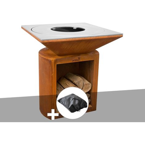 Brasero G2 Corten plaque de cuisson acier inoxydable alimentaire + housse de protection - Artiss