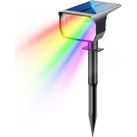 RGB Spot Solaire Exterieur [20 LED/6 Couleurs Fixes/1 Mode de Cycle] Lampe Solaire Exterieur Jardin Eclairage Exterieur Solaire Projecteur Lumiere pour Cour,Clôture,Chemin,Allée,Porche (1/5)