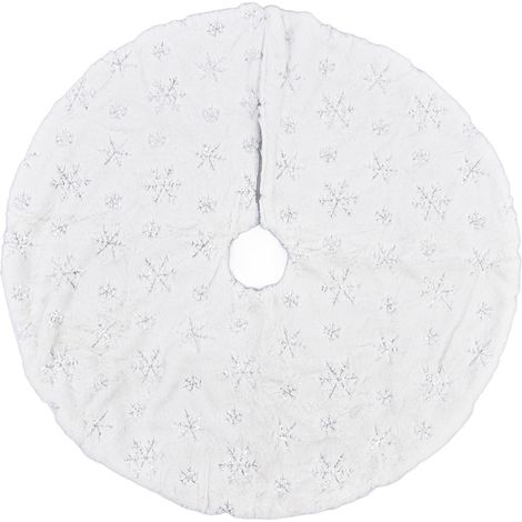 Tapis de sapin de Noël blanc moelleux 90 cm avec flocons de neige, coussin de sol décoratif pour fêtes (1/5)