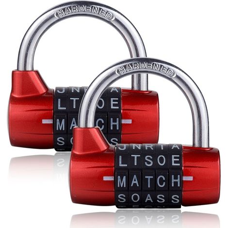 Lot de 2 cadenas à combinaison 5 chiffres, avec mot de passe de 5 lettres, idéal pour casiers de gym, casiers de sport, clôtures, boîtes à outils et armoires de rangement (rouge). (1/5)