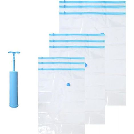 Lot de 9 Sacs de Rangement Sous Vide avec Pompe Manuelle, Réutilisables Housses de Rangement Sous Vide 3 Tailles (1/5)