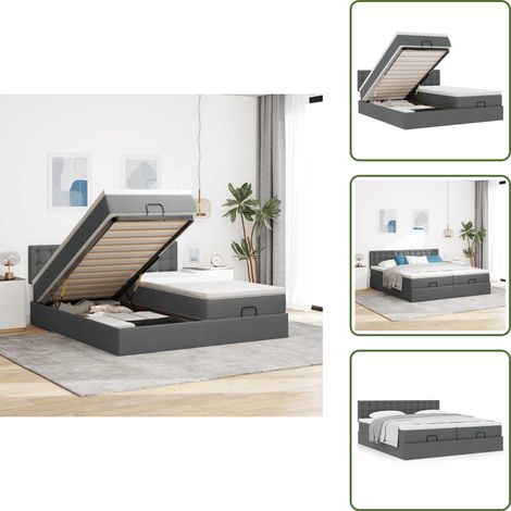 Almacenamiento debajo de la cama - vidaXL Estructura cama otomana colchones tela gris oscuro 160x200 cm - Cama con cabecero