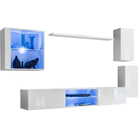 Conjunto de muebles de salón SWITCH XXIII diseño, color blanco brillante.