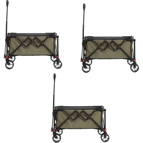3er-Set folding Wagon Carts,Folding Wagon Cart with All Terrain Wheels,Heavy Duty Garden Carts with Adjustable Handle,Outdoor Utility Wagon for Camping Shopping Sports Fishing (army green)