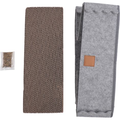 Lit Griffoir Chat Carton Ondulé Gris 44x34x14cm avec Herbe à Chat (1/4)
