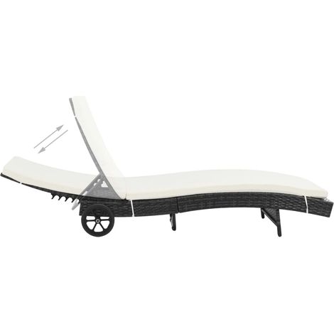 Chaise longue Transat Bain de soleil avec roues et coussin Résine tressée Noir (1/5)