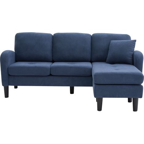 Divano angolare a L 3 posti con chaise longue in velluto a coste 166x118x77 cm blu (1/5)