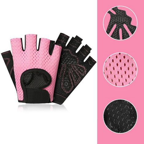 Gants de fitness, gants d'entraînement pour hommes et femmes, gants de musculation, gants de cyclisme, demi-doigts, rose, taille L (1/5)