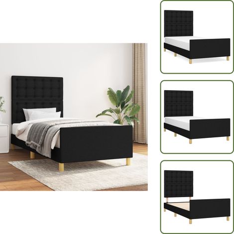 The Living Store Cadre de lit sans matelas noir 100x200 cm tissu - Cadre De Lit - Lit Double - Literie - Têtière De Lit - Meuble De Chambre (1/5)