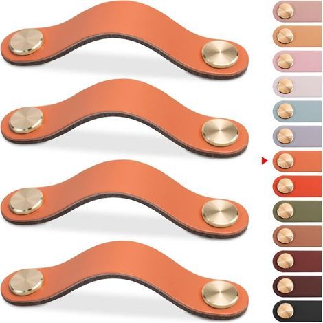 4er-Set Möbelgriffe aus Leder, Schranktürknöpfe, Schubladenknöpfe aus Leder, Vintage-Möbelgriffe für Schränke, Kommoden, Küche, Badezimmer (Orange, 128 mm) (1/5)