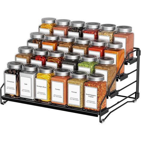 Gewürzregal 4 Etagen Schwarz ohne Bohren stapelbar Organizer - 1er Pack (1/5)
