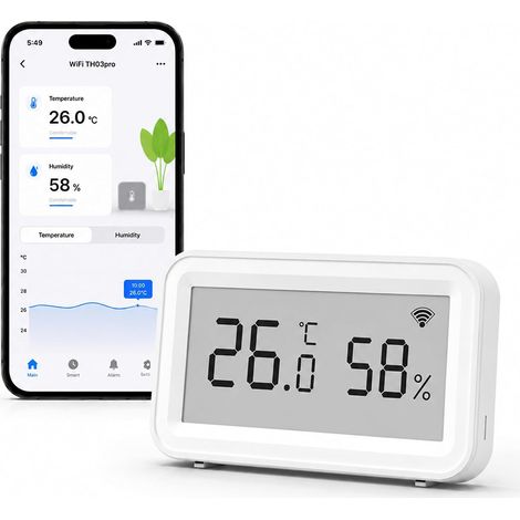 Thermo-hygromètre Connecté WiFi, Capteur Intelligent de Température et d'Humidité Sans Fil, Contrôle par App, Moniteur avec Notification pour Maison, Cave à Vin, Serre (1/5)