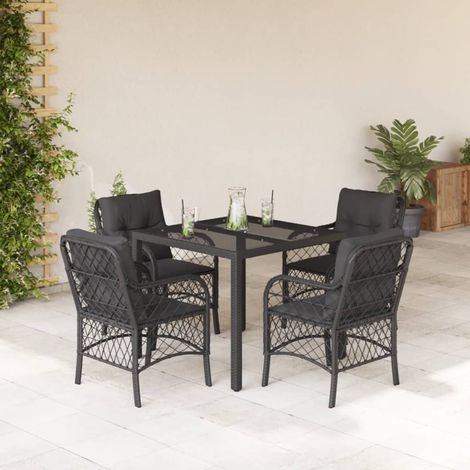 Set de muebles jardín 5 pzas con cojines ratán sintético negro vidaXL (1/5)