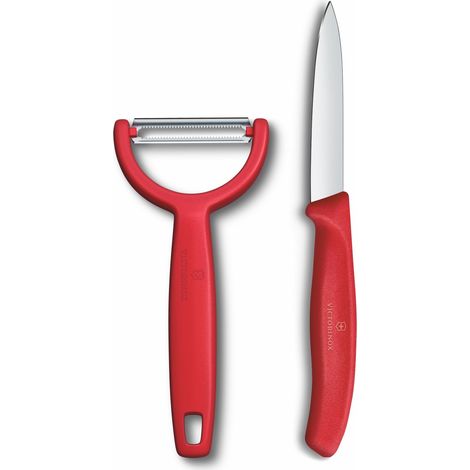 Victorinox Swiss Classic Coltello e pelaverdure, 2 pezzi, Lama extra-affilata, per frutta e verdura, Acciaio inossidabile, Rosso (1/4)