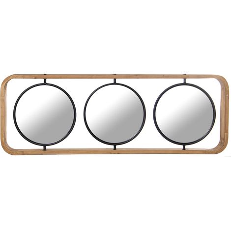 Miroir Triple avec Cadre en Bois et miroirs directionnels en Naturel et Noir 112 x 13 x 40 cm, Miroir 30 cm (1/4)