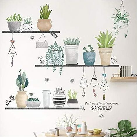 Sticker Mural, Plante en Pot Autocollant Mural Comme Decoration Murale Pour Chambre A Coucher Salon Chambre D'enfant, Art Bricolage Decoration Murale Stickers Muraux (1/4)