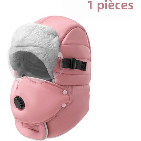 1 bonnet d hiver chaud résistant au froid et coupe vent avec protection auditive adapté au vélo et au ski pour homme et femme couleur rose (1/5)