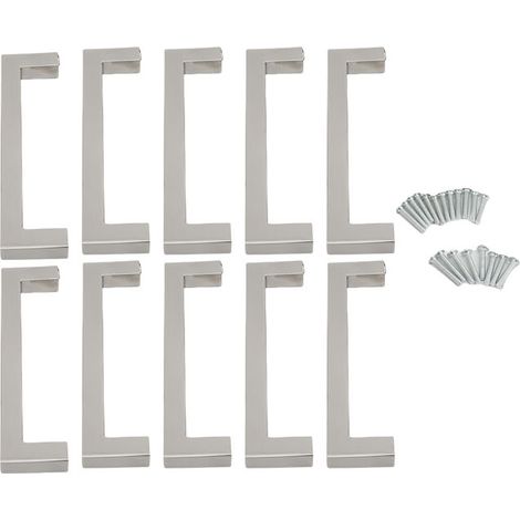 10 poignées cuisine inox carrées tiroir – Placard armoire 128mm entraxe argent, quincaillerie (1/4)