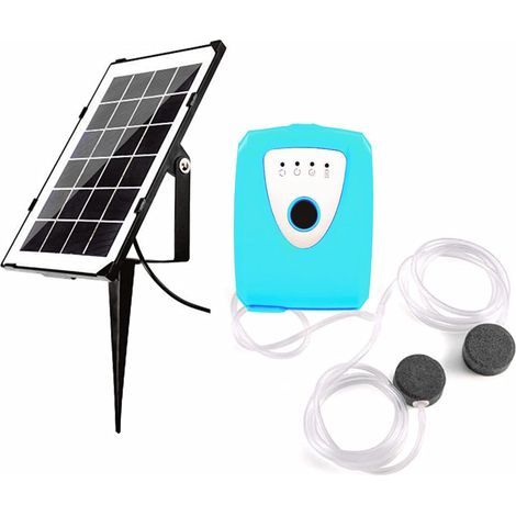 Aérateur de bassin solaire 3,5 W avec batterie de 4000 mAh et manuel en allemand, USB, quatre tuyaux de 1 m, convient pour les étangs de jardin, les aquariums (bleu) (1/5)