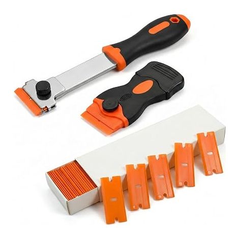 2 Pièces Grattoir Plaque Vitrocéramique avec 100 Raclettes Plastique Grattoir Vitrocéramique pour Carrelage Papier Peint Colle Miroir Table Cuisson (1/5)