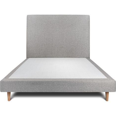 Lit 150x200cm avec tête de lit tapissier bouclette et sommier tapissier gris - Hauteur totale : 29cm (1/5)