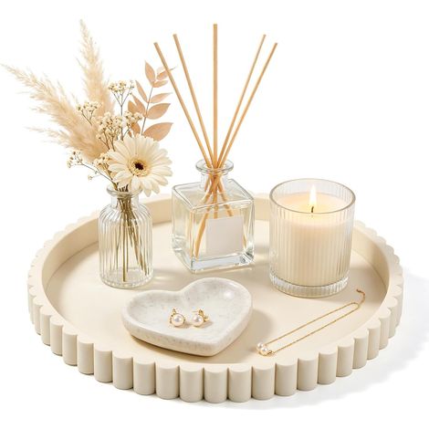 Décoration Tablett rond 23cm silicone beige Dekoteller Dekotablett salle de bains décoration (1/5)