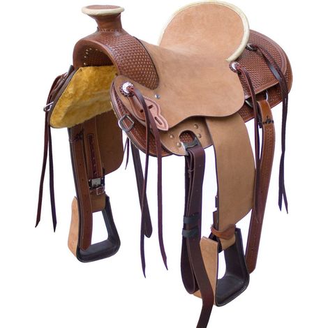 16", Cognac golden brown: Westernsattel von Natowa mit umgedrehtem Ledersitz und Korbgeflecht