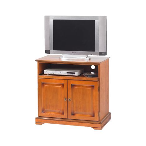 Beaux Meubles Pas Chers – Meuble TV 2 portes en plaqué merisier – Plateau pivotant 360° – Dimensions 82x77x46,5 cm – Fabriqué en France (1/4)