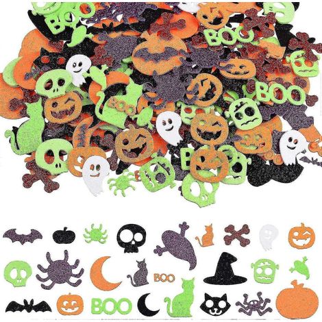 500 autocollants d'Halloween à paillettes en mousse, pour vos créations et fêtes d'Halloween. (1/3)