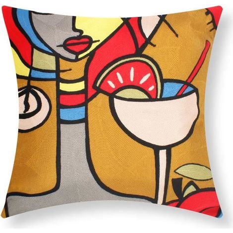 Housses de Coussin - AVIZAR - Lot de 2 - 45x45 cm - Multicolore - Brodées Art Nyssia (1/5)
