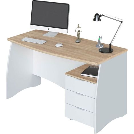 Mesa Escritorio Estil Despacho Blanco Artik y Roble Canadian 136x67x74 cm (1/10)