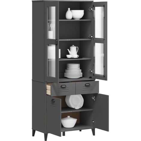 Highboard VIKEN Anthrazit 80x40x190 cm Massivholz Kiefer (1/5)