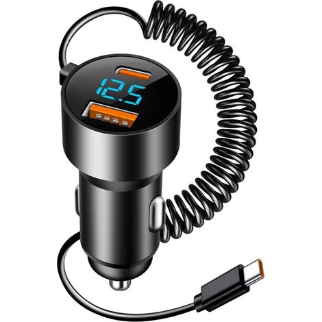 Cargador de coche USB-C de 100 W + USB PD30 W con cable de 100 W，Cargador de coche para teléfono de 3 puertos，Compatible con iPhone 16/15/14/13 (1/5)
