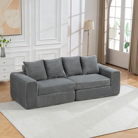 Breites Wohnzimmer Sofa aus Cord mit Federkern und Kissen (1/5)