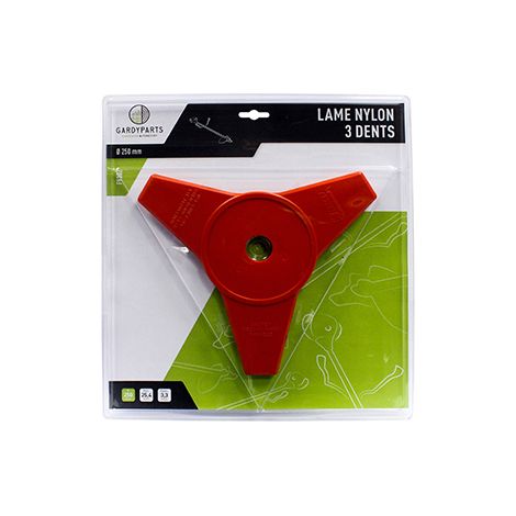 lame résine nylon à 3 dents pour débroussailleuse, dimensions coupe: 250mm, alésage: 25,4mm. (sous coque).