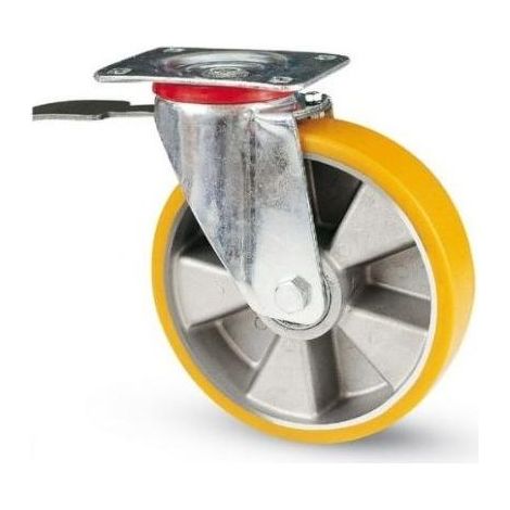Avo Valsecchi 61633 37BIS Ruota Industriale con Piastra Girevole e Freno Diametro 100 mm Materiale Poliuretano AVOLAN Portata 200 Kg colore Nero