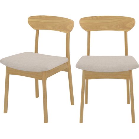 Lot de 2 chaises en tissu beige et bois clair - LANA