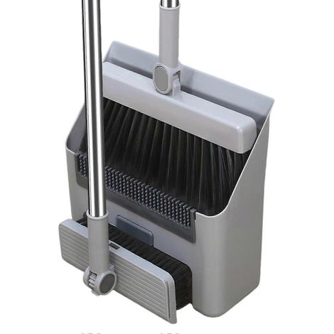 Balai-pelle sans se baisser avec long manche, autonettoyant, outil de nettoyage ménager essentiel (gris) (1/5)