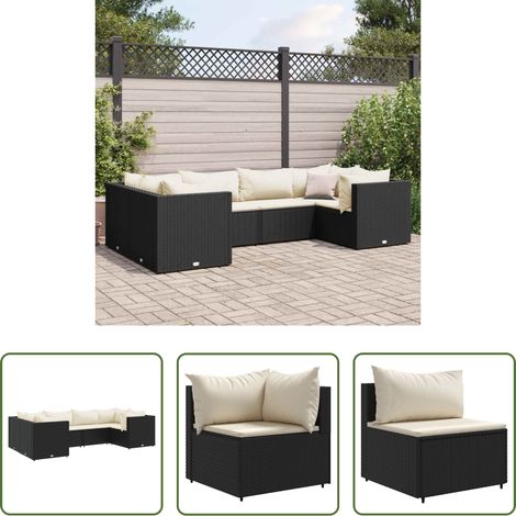 vidaXL Rattanmöbel - 6-tlg. Garten-Lounge-Set mit Kissen Schwarz Poly Rattan (1/5)