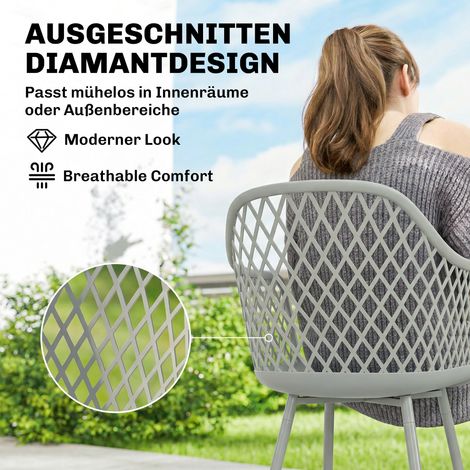 Lot de 4 chaises de jardin en plastique gris, résistantes aux UV, avec accoudoirs et dossier, 56 x 51 x 84 cm (1/4)