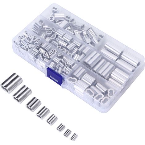 250 pièces de douilles alu 8 trous, manchon de sertissage double barillet pour câble, kit de cosse à visser pour industrie ferroviaire et camping-car. (1/5)