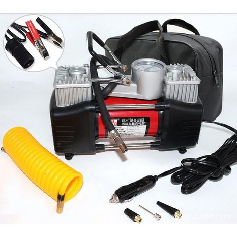 Trade Shop - Mini Compresor Portatil 12 Voltios Doble Cilindro Para Coches Motos + Manometro - (1/2)
