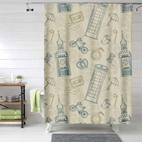 Rideau de douche imprimé haut de gamme, œillets plastique, 90x180 cm (1/5)