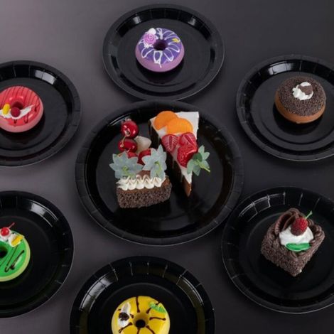 Assiettes - Carton Noir - 23 cm - Rondes - Pour Fêtes - 100 Pièces (1/5)