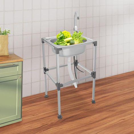 Évier multifonctionnel en acier inoxydable, Évier commercial en acier inoxydable avec robinet, Évier mobile Évier de cuisine en acier inoxydable (1/5)