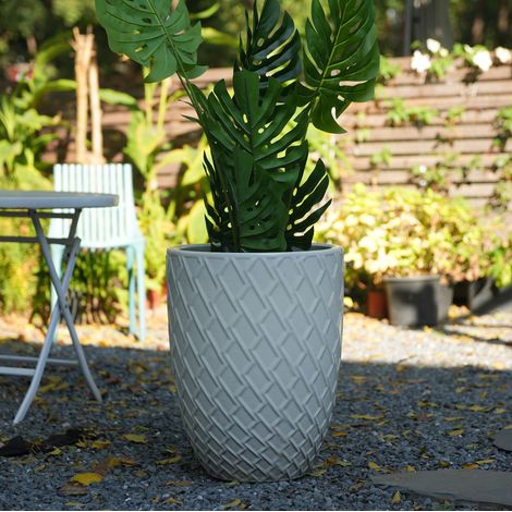 Grand pot de fleur en céramique 42x54 cm blanc, drainage, pour grand jardin – MEUBLIV (1/5)