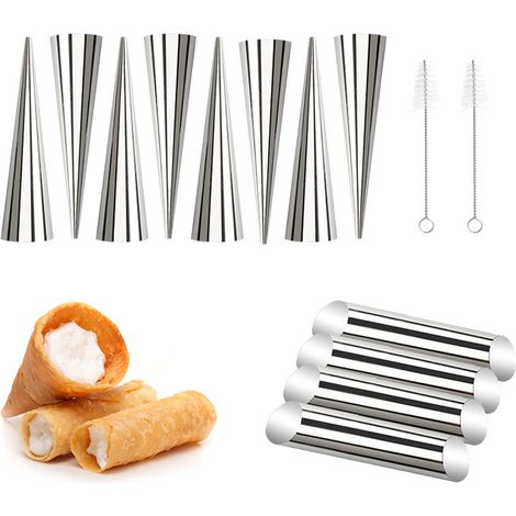 Stampi a cono in acciaio inox - Stampi per croissant fai da te - Tubi a vite grandi con bordo piatto a forma di cialda per gelato (1/2)