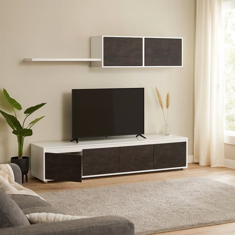 Parete Attrezzata - 4 Ripiani Modulabile, Bianco, -, 200x41x43h cm Rivera