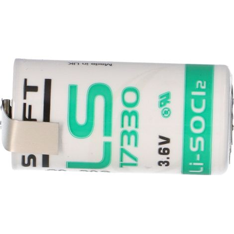 Saft Lithium LS-17330 3,6 V 2,1 Ah 2/3 A 7,65Wh mit Z Lötfahne (1/5)